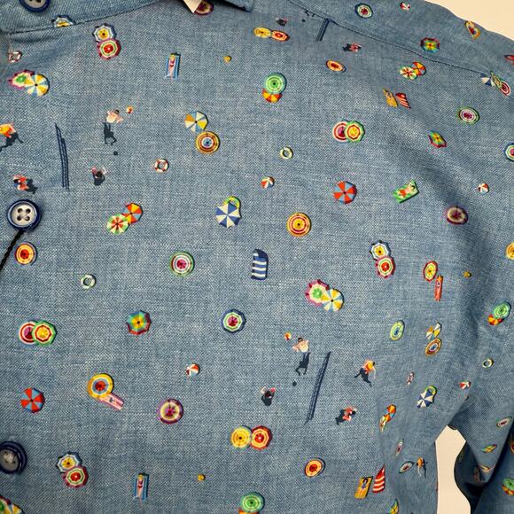 Robert Graham Woven Button Front Long Sleeve Shirt Beach Pass Aerial Resort M - Picture 8 of 9